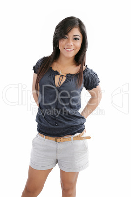 beautiful teenage girl smiling and looking into the camera, isol