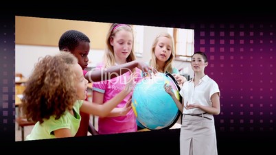 Videos of children looking a globe with an Earth image courtesy of Nasa.org