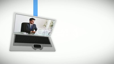 Video of business people working on a laptop