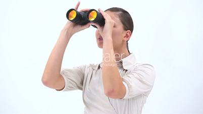 Classy woman holding binoculars