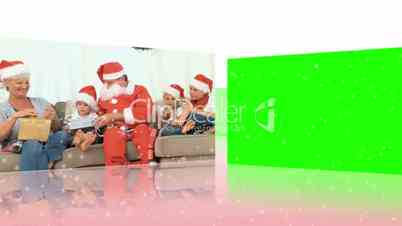 Merry Christmas videos next to croma key screen