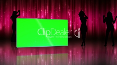 Silhouette of women dancing with screens in chroma key