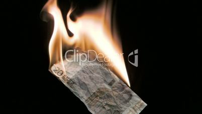 Euro note in super slow motion burning