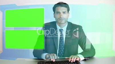 Business people looking at chroma key screens