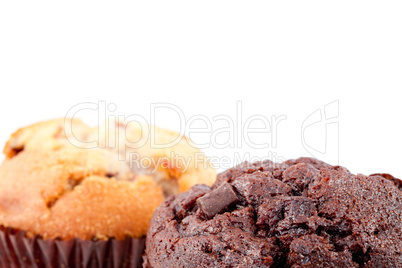 Close up of chocolate muffin and regular muffin