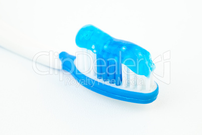 Close up of a blue toothbrush
