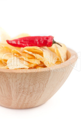 Pimento on a wooden bowl of chips