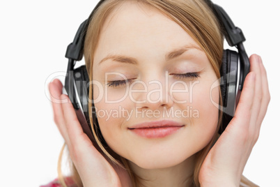 Close up of a woman with headphones