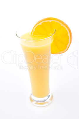 Full glass of orange juice with orange slice