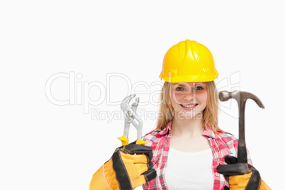 Woman smiling while wearing a safety helmet