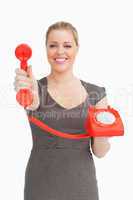 Woman showing a phone