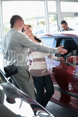 Woman talking with a salesman