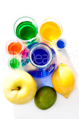Fruits and beakers