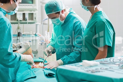 Confident surgeon operating a patient in an operating theater