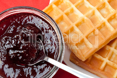 Breakfast with waffles and jam Breakfast with waffles and jam