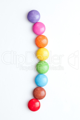 Chocolate candies in a line