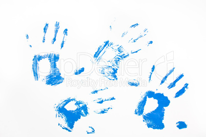 Four blue handprints