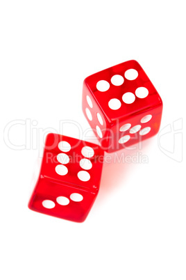 Two red dices rolling