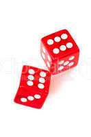 Two red dices rolling