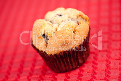 Muffin on tablecloth