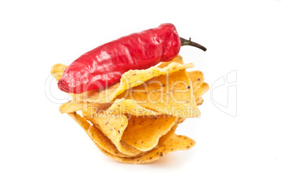 Pepper upon a small stack of crisps