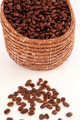Close up of a basket filled with coffee seeds