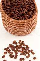 Close up of a basket filled with coffee seeds