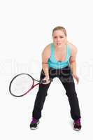 Concentrated woman waiting a tennis ball