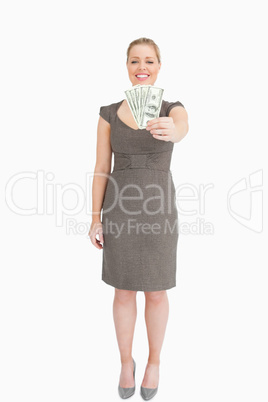 Woman showing banknotes