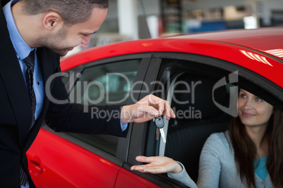 Client receiving car keys