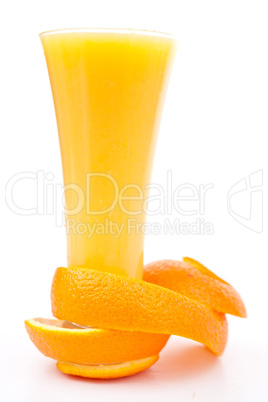 orange peel at the base of a glass