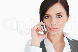 Blue eyed businesswoman on the phone
