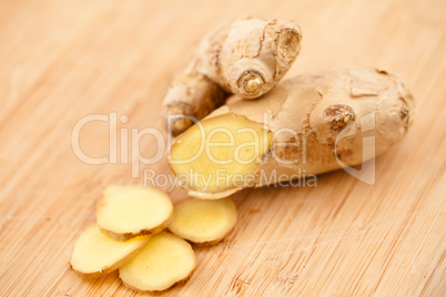 Slice of ginger and piece of ginger