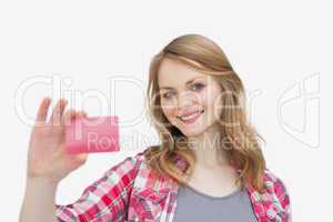 Woman holding a loyalty card