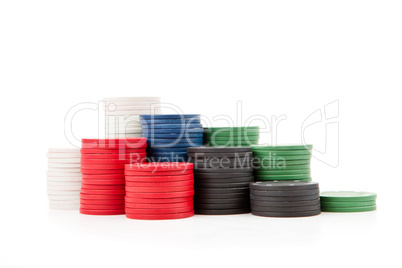 Poker coins piled up together