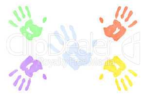 Five multicored handprints