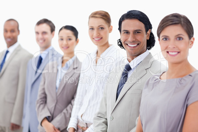 Close-up of smiling business people
