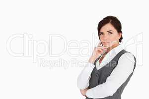 Businesswoman with blue eyes posing