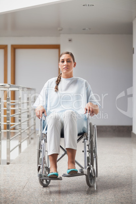 Front view of a patient sitting on a wheelchair