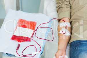 Close up on a donor blood bag