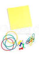 Stationery whose pushpins elastics paperclips adhesive notes