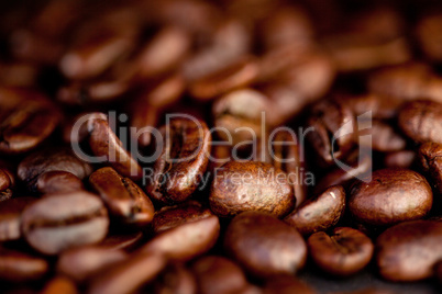 Blurred coffee seeds laid out together