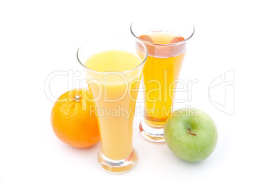 Glass of apple juice near a glass of orange juice