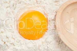 Egg yolk on the flour