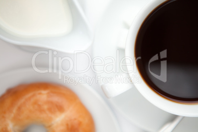 Black coffee with doughnut