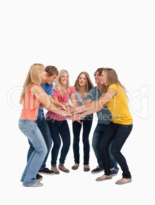 A group of friends about to cheer