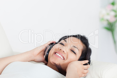 Woman with headphones on