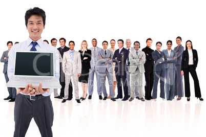 Businessman holding a laptop