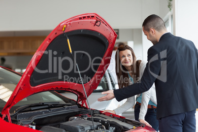 Man showing the car engine