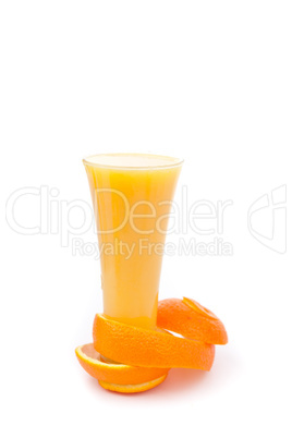 orange peel at the base of a full glass